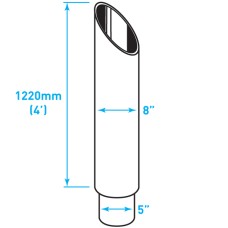 Exhaust Chrome Stack Reducing / Mitred 45º / Plain End / 8"-5" x 48"